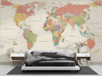 3D Vintage World Map Self-adhesive Removable Wallpaper Murals Wall 333--JN