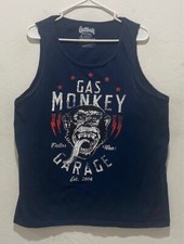Camiseta sin mangas Gas Monkey Garage etiqueta XL talla real S/M suéter de algodón azul oscuro