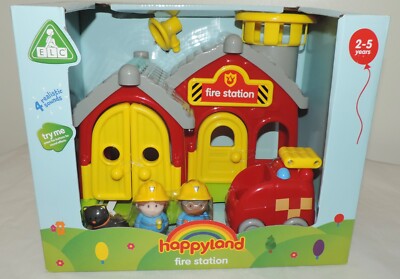 NEU ELC Happyland FEUERWACHE Spielset mit 4 Sounds, 2 Figuren, Katze - 2 bis 5 Jahre