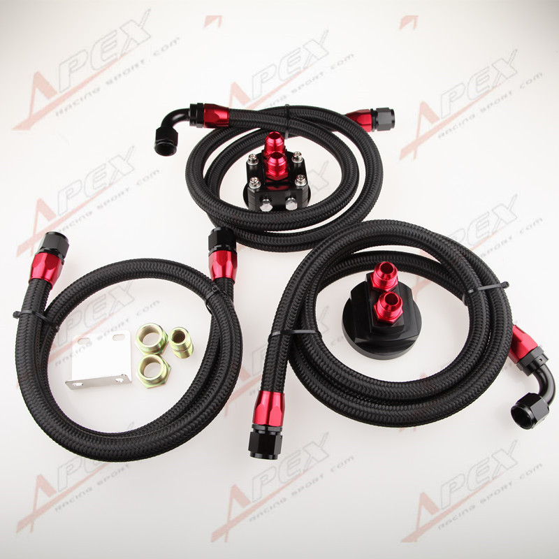 Aluminum Engine Oil Filter Relocation Kit + Male Fitting + 3 x Nylon