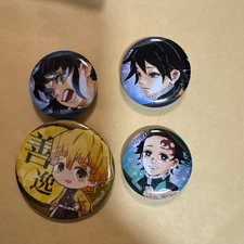Demon Slayer Kimetsu no Yaiba Set of 4 Metal Can Badges Pins New