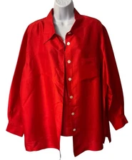 *New* HARVÉ BENARD WOMAN 22W Silk Red 2-piece Set Button Tunic Shirt + Shell