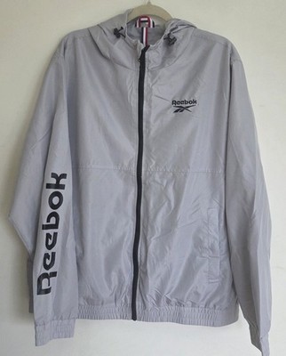 Reebok Windbreaker Jacket Gray Black Hooded Full Zip Men's Regular