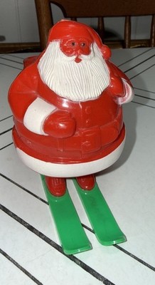 Vintage Rosbro Hard Plastic Santa Claus On Skis Candy Container Christmas Decor