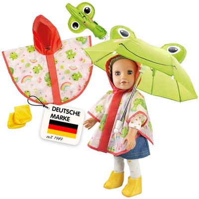 Heless 672 poppenregenset kikker Carlo met paraplu, regencape en laarsjes, voor 