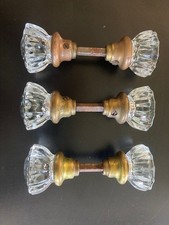 3 Antique Victorian 12 Point Round Crystal Glass Door Knobs with Spindles