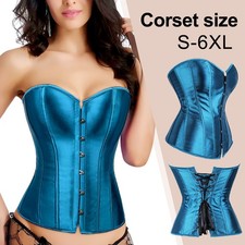 Women's Satin Corset Bustier Victorian Overbust Gothic Top Gold Blue Black