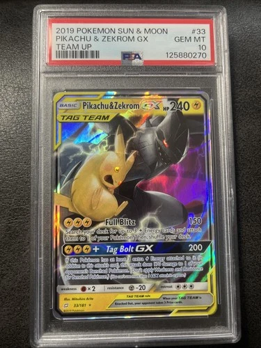 2019 POKEMON SUN & MOON TEAM UP #33 PIKACHU & ZEKROM GX PSA 10 GEM MT
