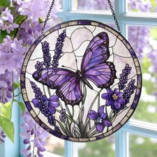 Butterfly Lavender Suncatcher, Purple Window Hanging Decor Gift