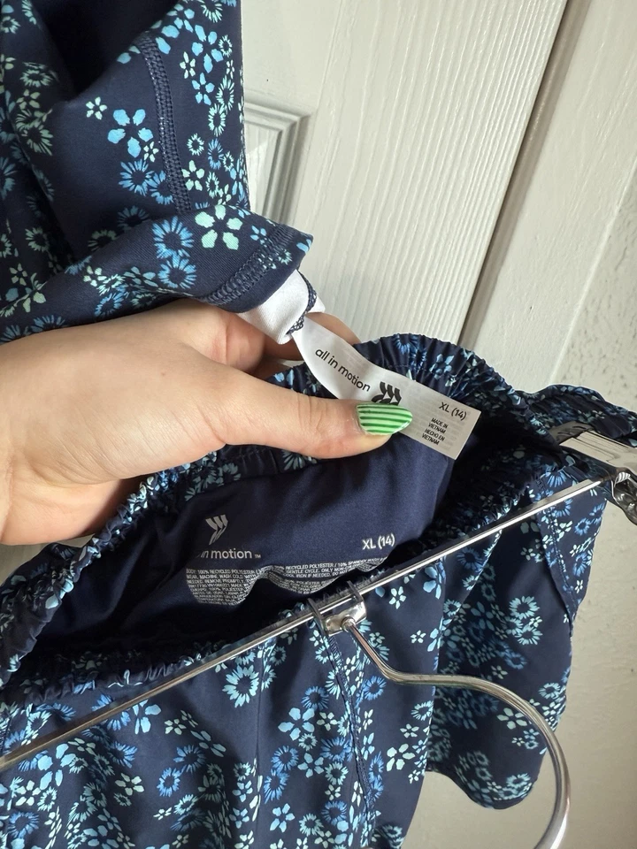 ALL IN MOTION Conjunto de Pantalones Cortos y Camiseta sin Mangas Atlética Conjunto de 2 Piezas Azul Floral XS Foto 4 de 4