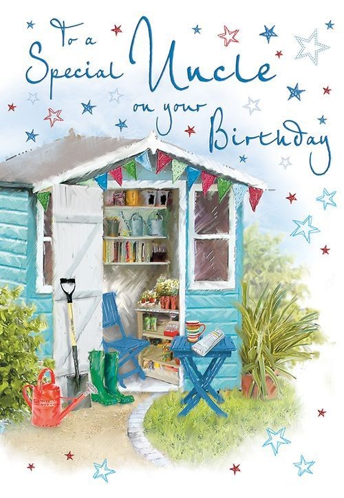 Birthday Card - Uncle - Garden Shed - Glitter - Regal Quality NEW