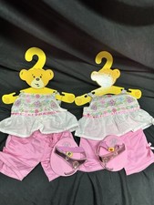 Build A Bear Matching Twin Set Lot Of 2 White Floral Shirt Pink Shorts Clothes
