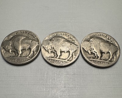SET OF 3 COINS 1x 1923 / 2x NO DATE Buffalo Nickels