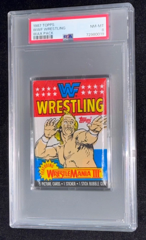 1987 Topps WWF Wrestling WrestleMania III Bret Hart/Mankind RC Unopened Pack PSA - Image 4 of 4