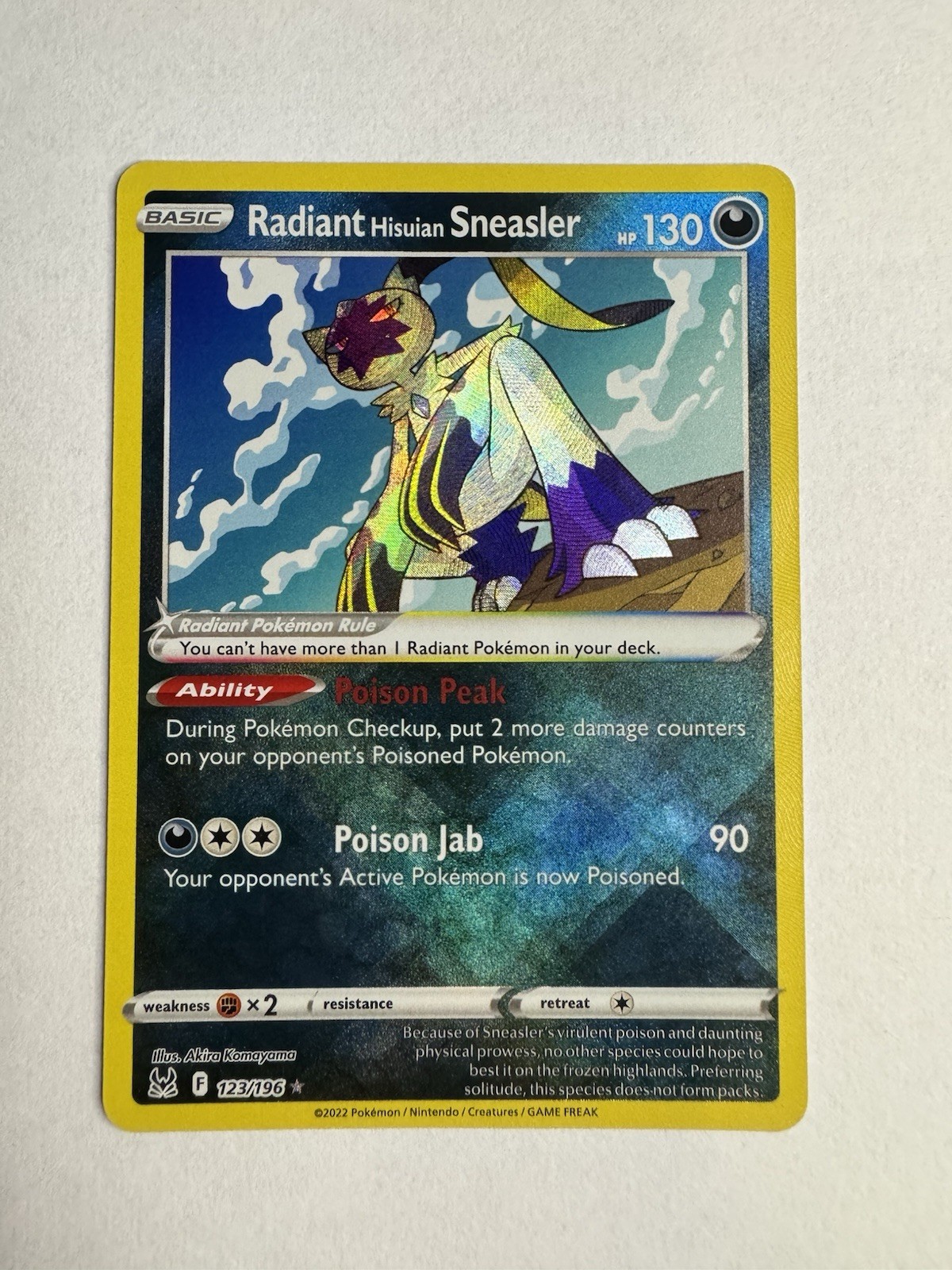 Radiant Hisuian Sneasler 123/196 Lost Origin Holo Pokemon TCG near Mint NM