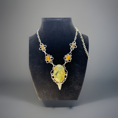 925 Sterling Silver Prehnite & Tigers Eye Cleopatra Statement Pendant Necklace - 第 1/21 張圖片