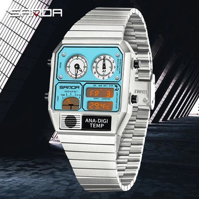 SANDA New 3192 Men's Square Men's Electronic Watch Waterproof LED Thermometer St