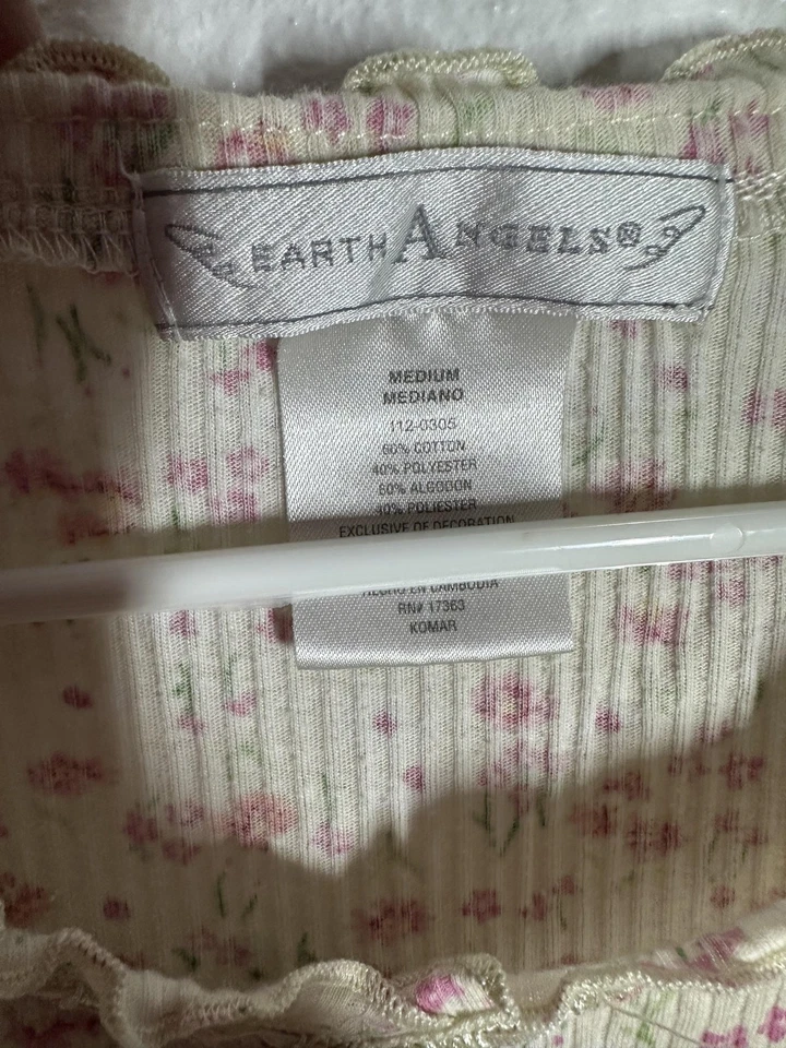 Juego de pijama Earth Angels para mujer mediano marfil rosa floral 2 piezas salón 112-0305 Foto 3 de 4