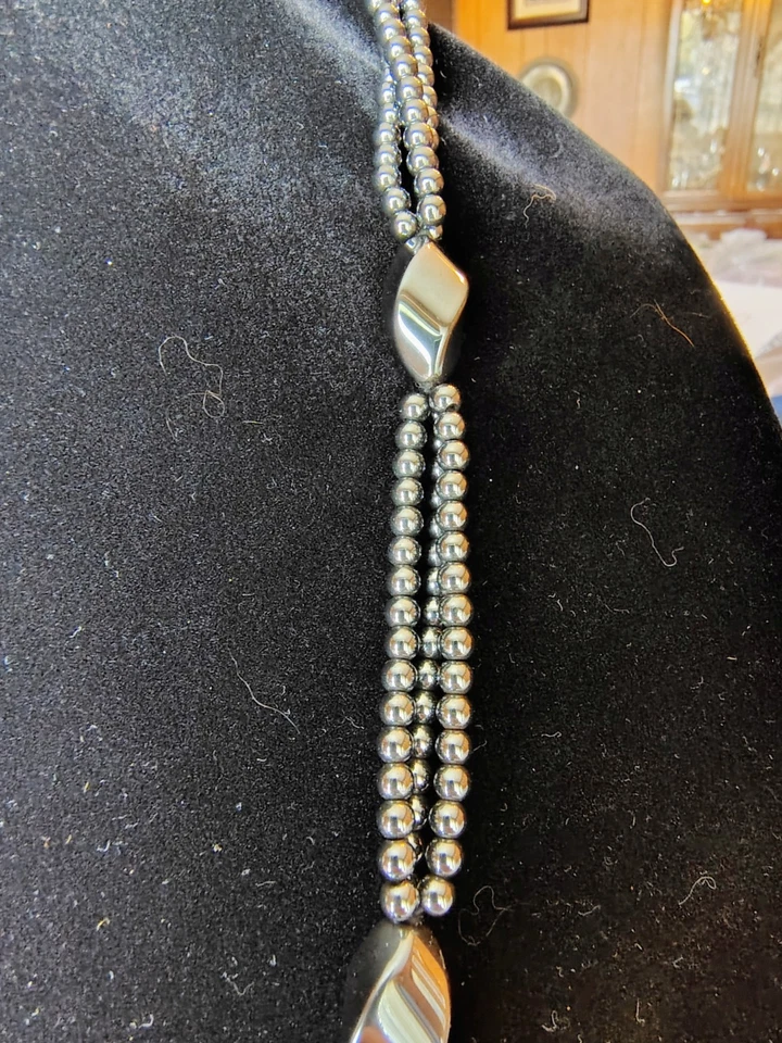 Collar De Cuentas De Hematita De Colección 30" Largo Multi Hilo Longitud Ópera Distintiva Joyería Foto 4 de 4