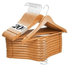 Premium Wooden Hangers 20 Pack - Durable Non Slip Coat Hangers Heavy Duty-