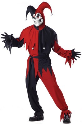 Adult Men Evil Jester Scary Skull Halloween Costume (Red/Black)
