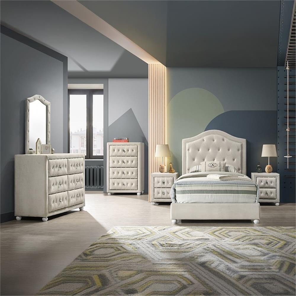 ACME Reggie Twin Bed in Beige Fabric
