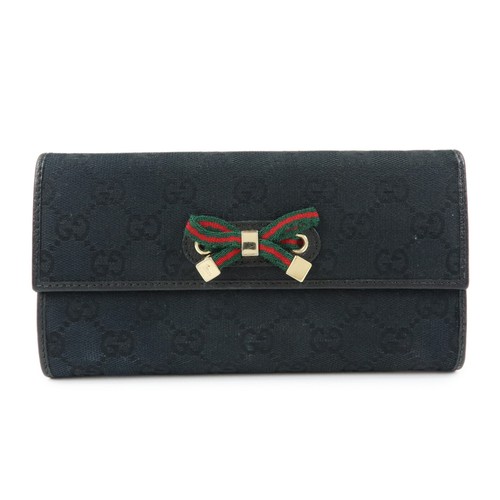 GUCCI  Princy GG Canvas Leather Long Wallet Black 167468 Authentic Used F/S