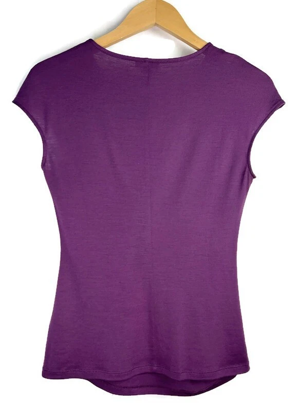 Lafayette 148 Women’s Wool Blend Knit Top Purple Cap Short Sleeve Ruched Size S - Image 2 of 4