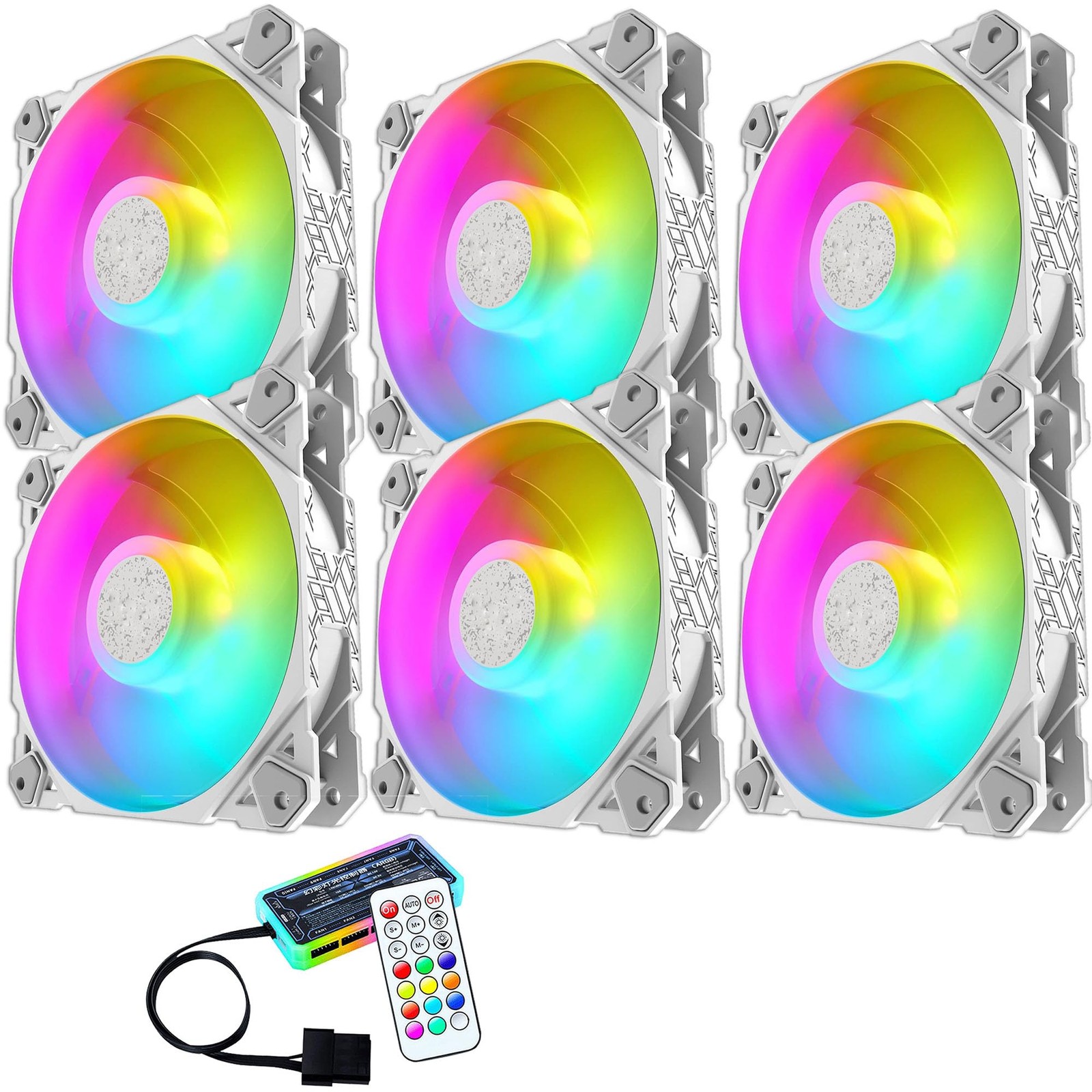 Ventilateur PC 120mm blanc ARGB silencieux haute performance avec hub