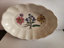 Spode Yellow Tulip Bluebell Pink Poppy Floral Fluted Rim Trinket Jewelry Dish