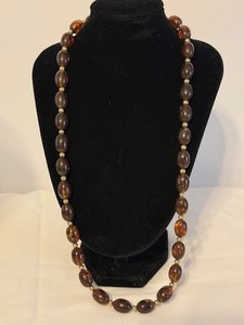 Vintage 24" Faux Amber Beaded Necklace with Avon Faux Amber Clip-On Earrings
