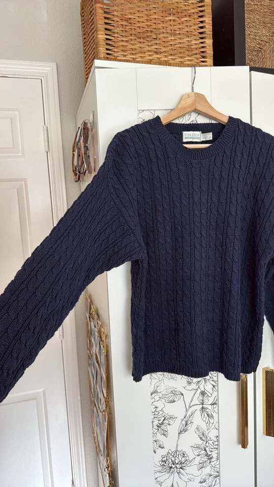 Suéter Pescador Vintage Van Heusen Para Mujer Tejido por Cable Algodón Crew Nexk Talla L Foto 4 de 4