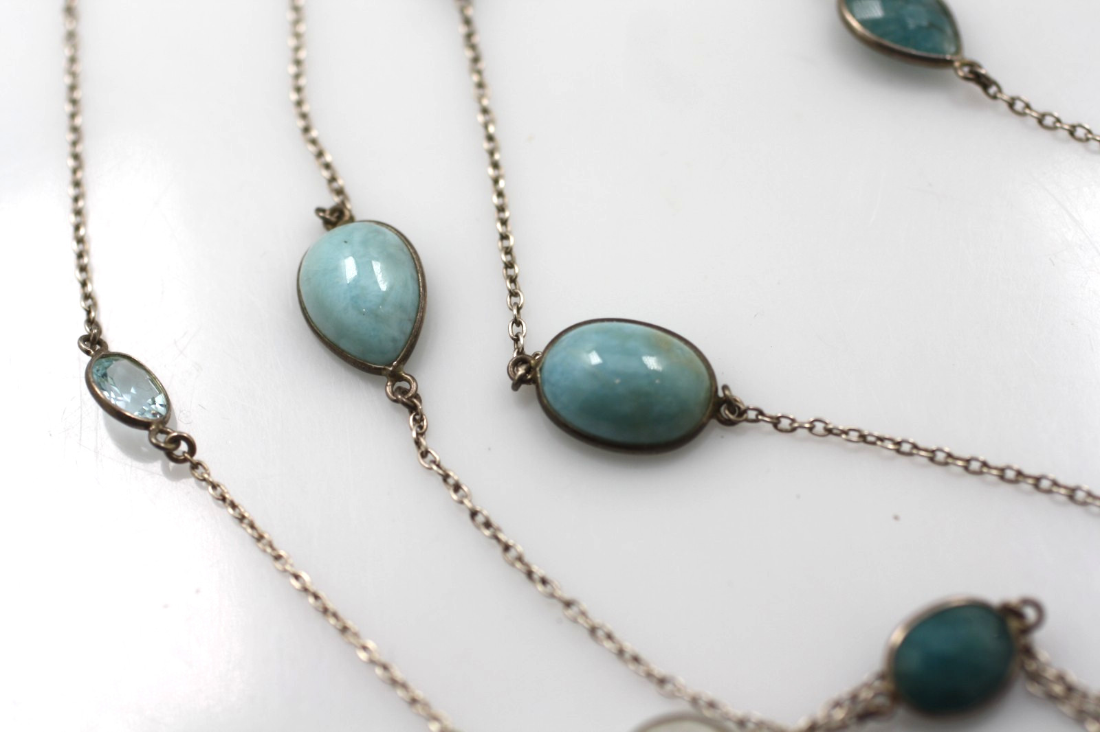 Sterling Silver Multi stone Larimar moonstone end… - image 2