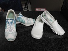 TWO Pair Skechers White Tropical Floral Slip on Sneakers Size 10M