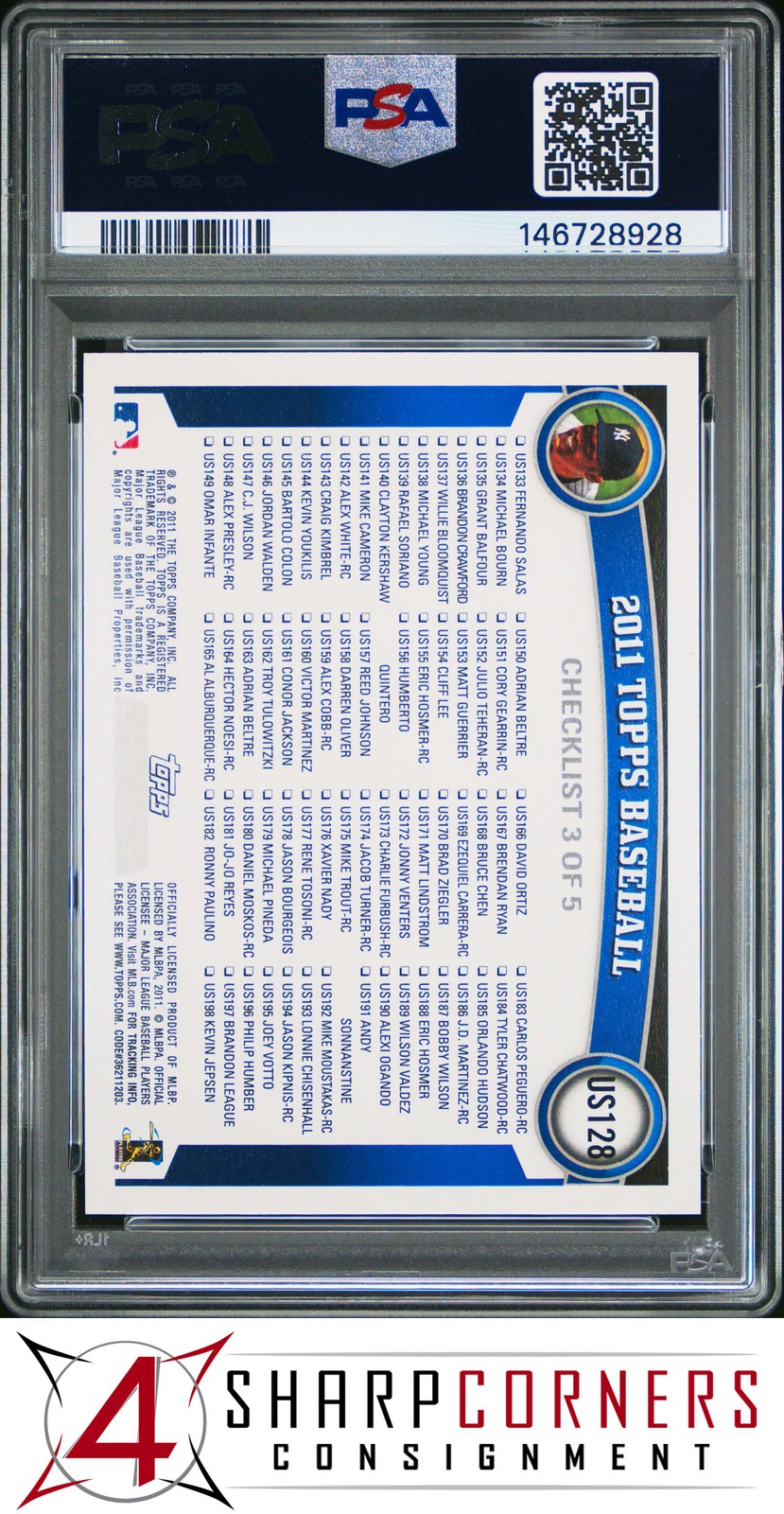 2011 TOPPS UPDATE #US128 MARIANO RIVERA HOF PSA 10 view 2