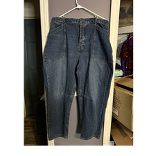 FRYE Barrel Jeans Blue Denim Button Fly Patch Pockets Solid Medium Wash Women