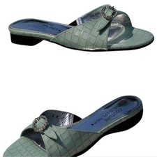 Donald Pliner Gator Leather Rhinestone Buckle Sandals Shoe Ocean Blue NWT 250
