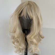 Long Wavy Blended Blonde Dress Up Wig With Bangs Heat Resistant Hair