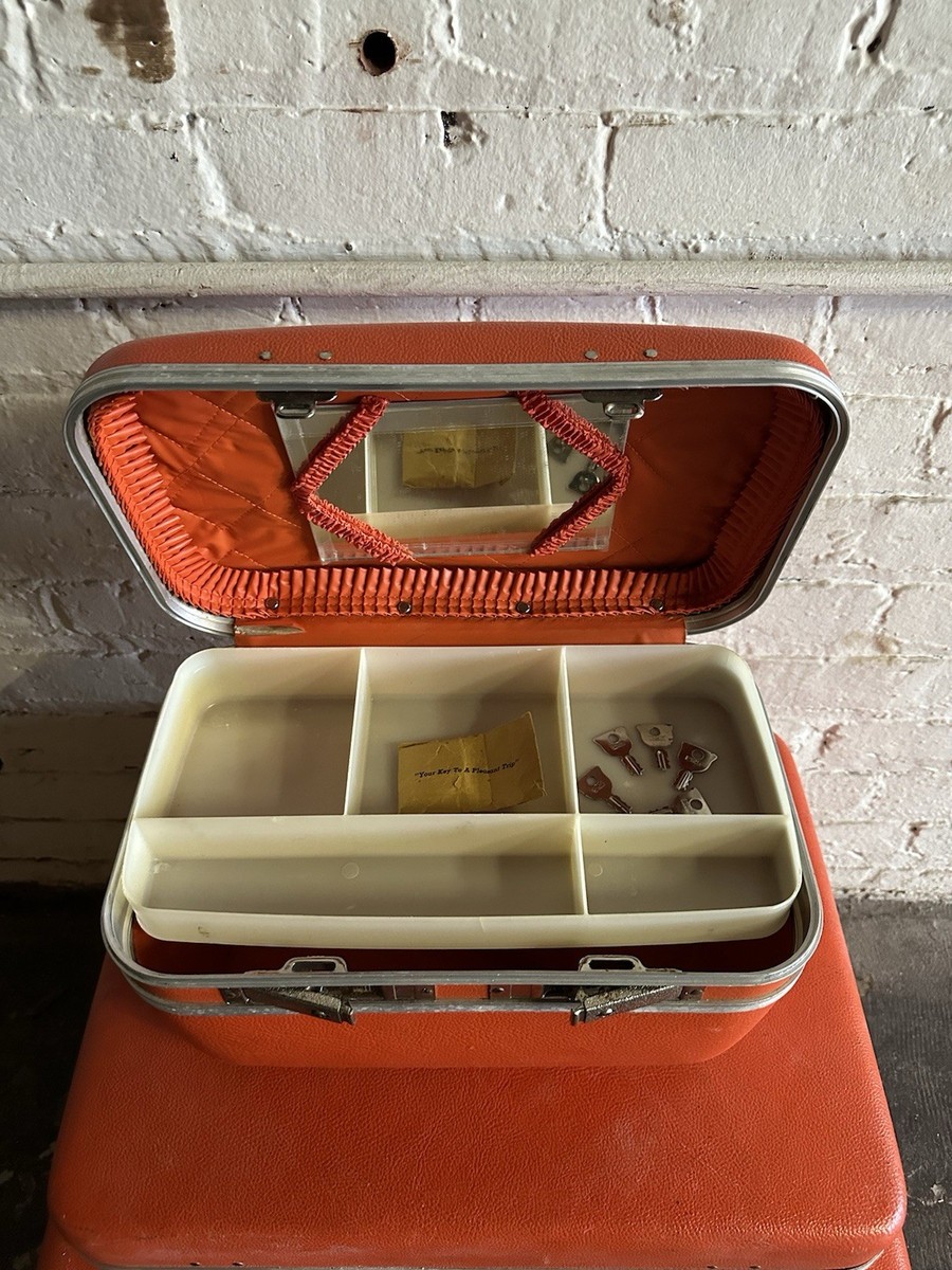 Vintage Orange Suitcase Luggage Jc Penny Train Wardrobe Travel