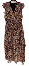Tahari ASL Petite Women Floral Side Ruched Chiffon Flutter Sleeve Midi Dress 6P
