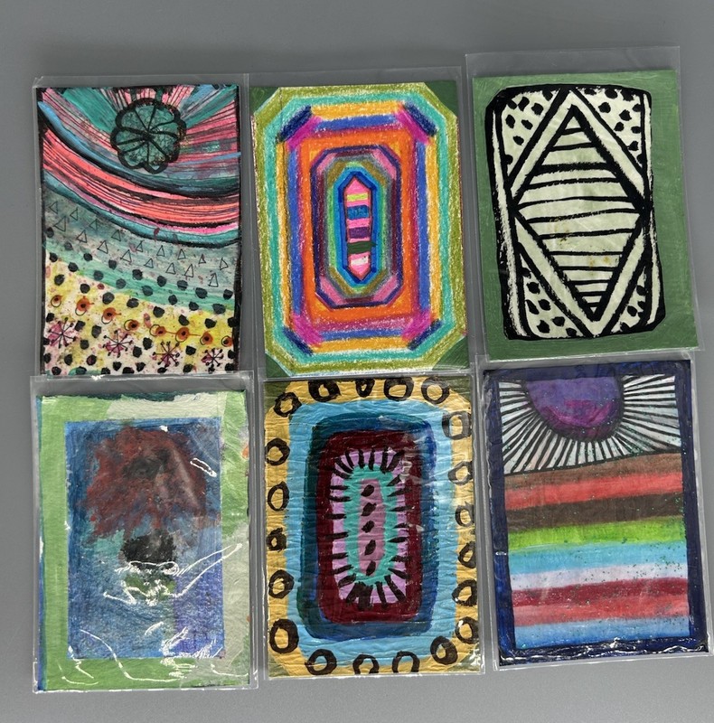 lot of 6 original artist trading cards 3.5 x 2.5 inches each, green theme