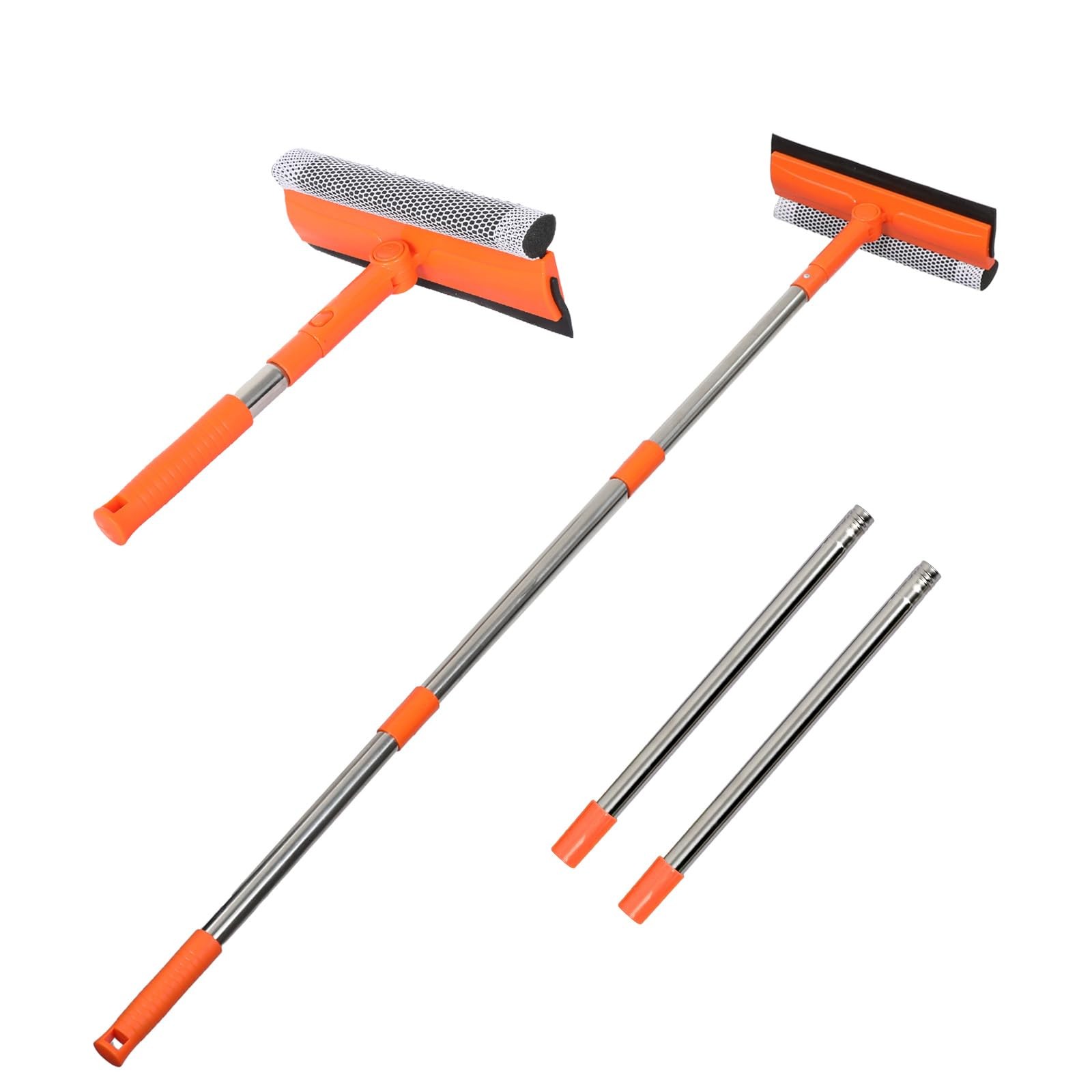 2-in-1 Professional Window Squeegee Cleaner with Long Stainless Steel Handle