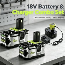 1- 2Pack 6.0Ah 8.0Ah For RYOBI 18V P108 Battery and Charger Lithium  Ion One Plus