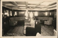 Interior Smoking Room, M.S. "Taurus" "Tabor" Original Vintage Real Photo RPPC