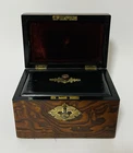 Antique Victorian Burr Wood Tea Caddy Box Brass Mounted with Key