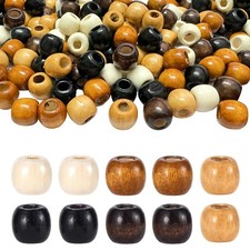 100 Pcs Wooden Beads for Crafts, Wsimily 11x12 mm Large Hole Natural Wood Rou...