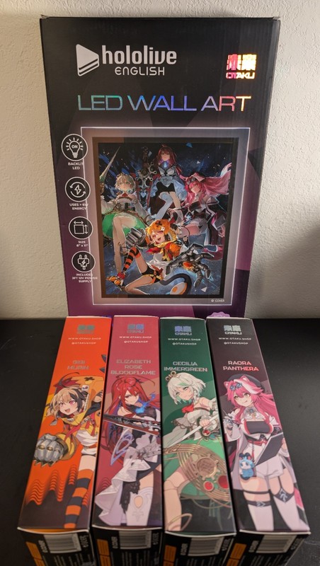 Hololive Justice Complete Bundle: LED Poster + 4 Otaku Lamps ERB Raora Gigi