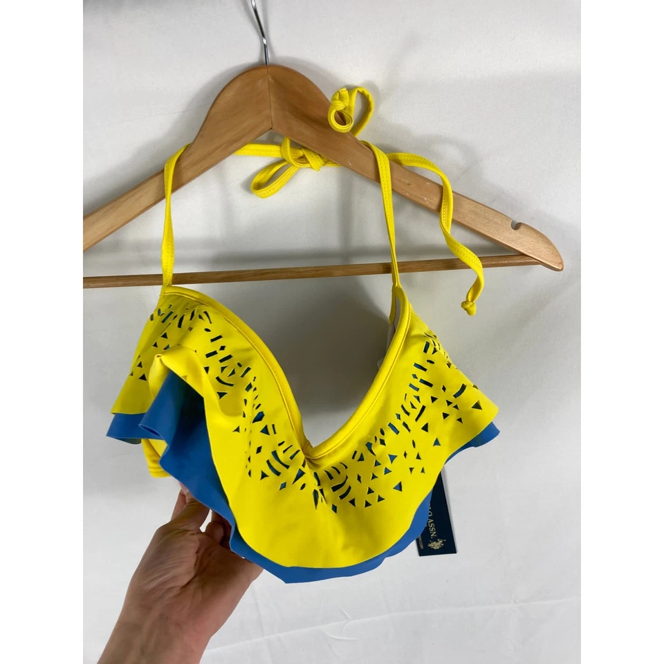 NUEVO CON ETIQUETAS US Polo Assn Amarillo Azul Bikini Top Talla XL Foto 2 de 4
