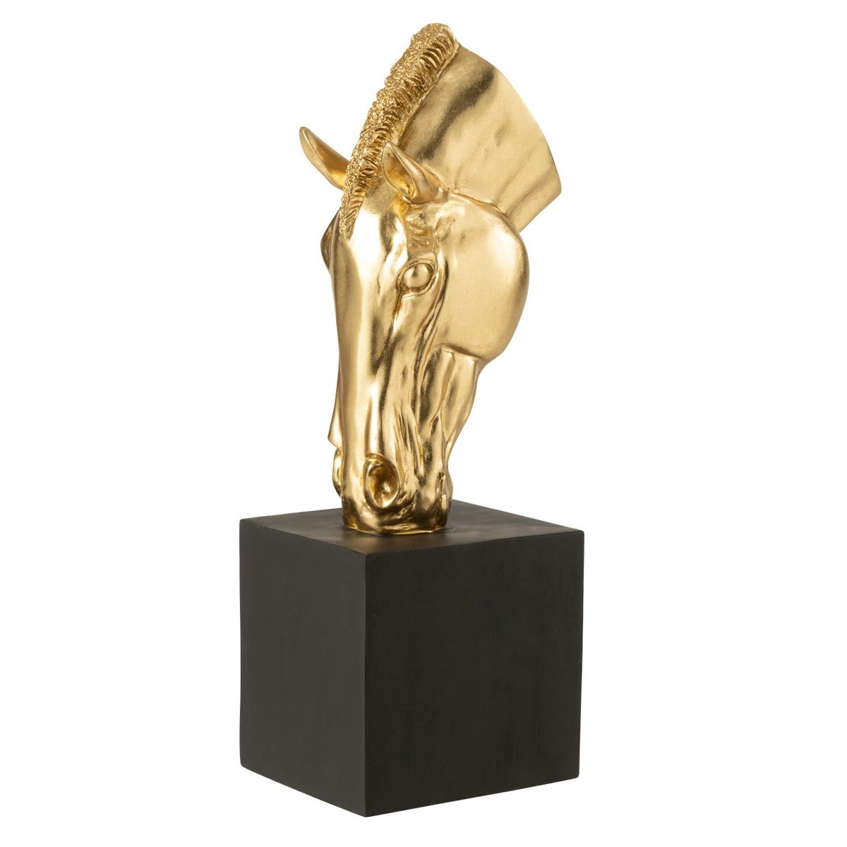 Sculpture tête de cheval Hollywood 44cm en résine dorée haut de gamme
