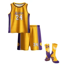Basketball Jerseys #24 Mesh Sleeveless Tank Top Shorts Socks for Boys Girls 3...